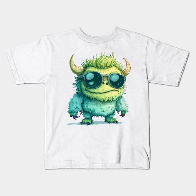 Cute Fluffy Monster Kids T-Shirt by Obotan Mmienu